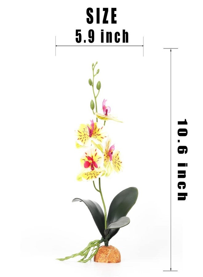 WOLEDOE Fake Orchids Artificial Flowers, Reptile Terrarium Decor Plants, Bearded Dragon Tank Habitat Accessories fit Crested Gecko Leopard Lizard Chameleon Ball Python Snake Frog - White - Image 2